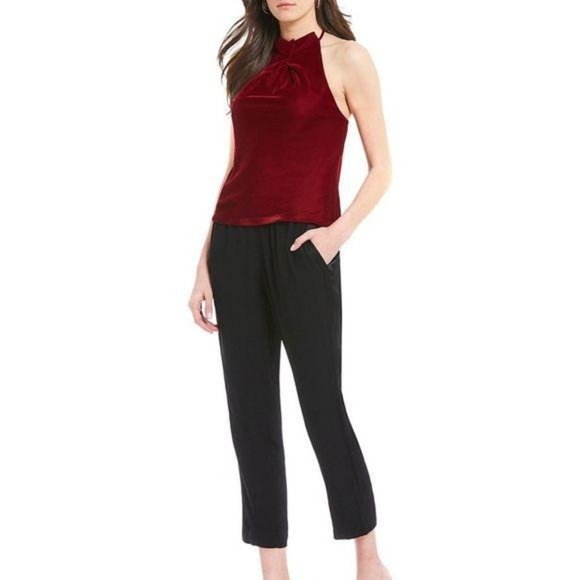 M.S.S.P. Velvet Halter Sleeveless Twisted Tie Back Garnet Red Top X-Large NWT - Picture 3 of 4